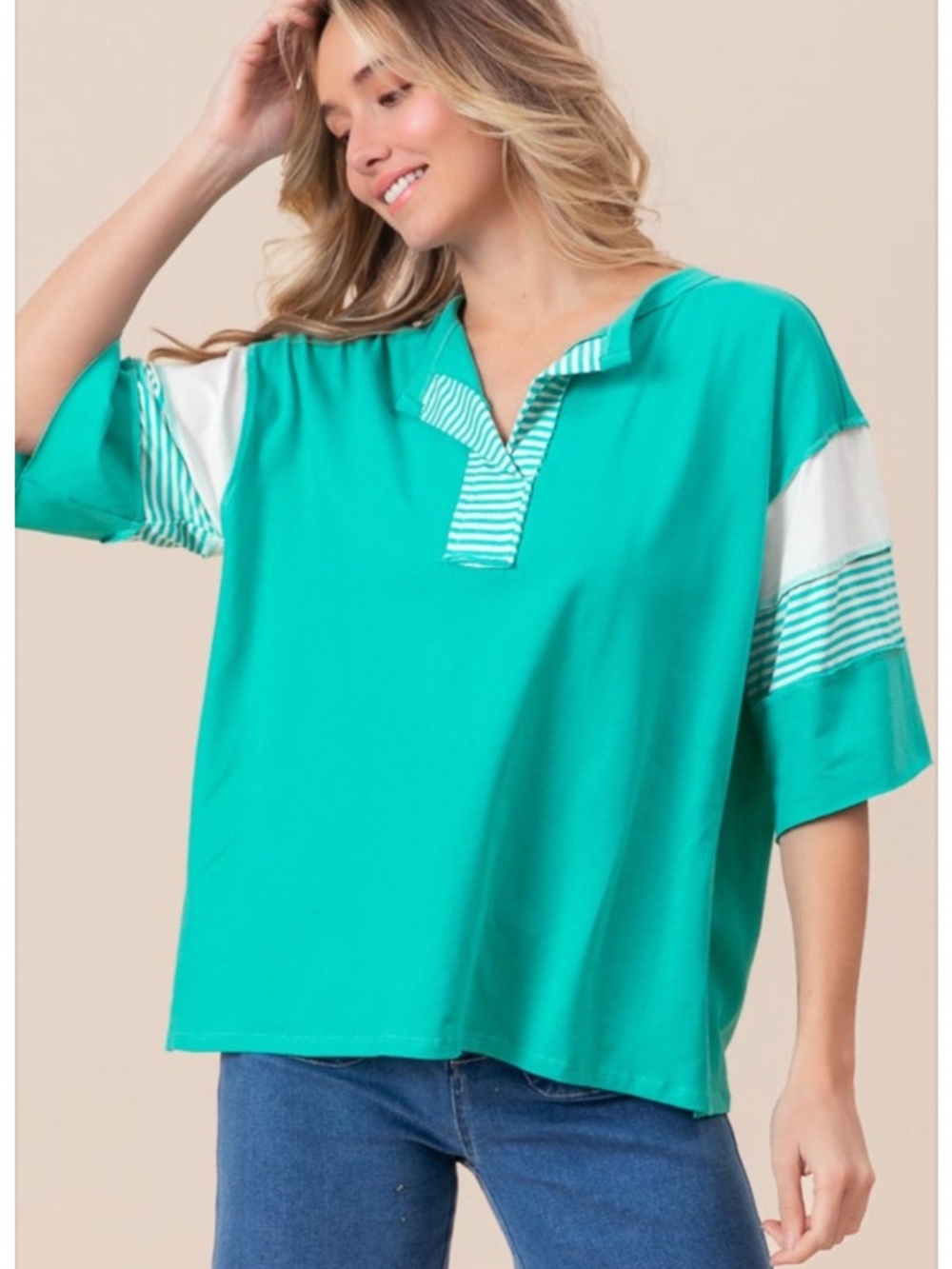 BiBi Cotton Jersey Stripe Stitching Top